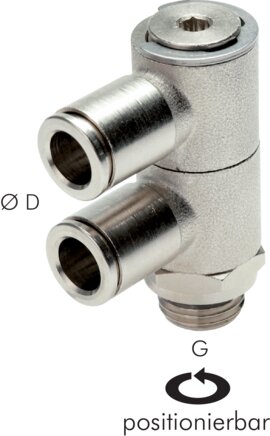 Exemplary representation: Multiple distributor (2-way), with cylindrical thread, compact design, nickel-plated brass