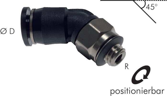 Exemplary representation: Mini 45° push-in fitting with cylindrical thread