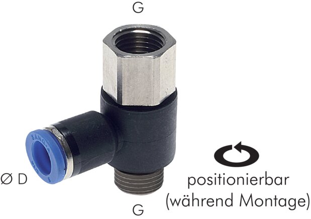 Exemplary representation: Push-in L-fitting with cylindrical inner and outer cylinder