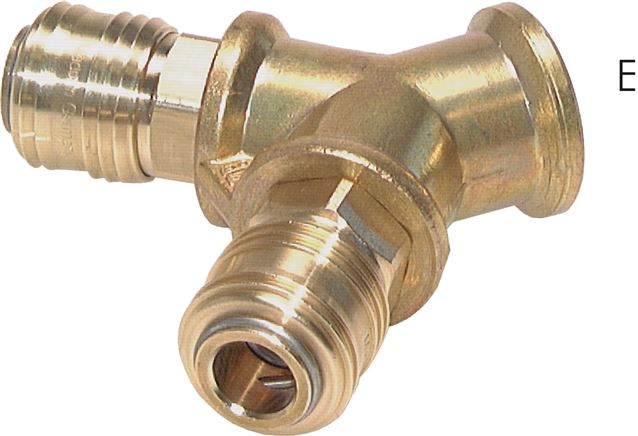 Exemplary representation: Air diverter with female thread & coupling socket NW 7.2, brass, 2-way