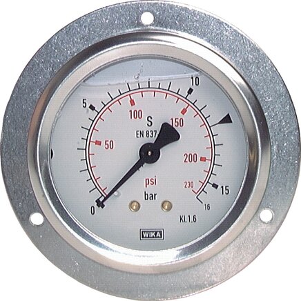 Exemplary representation: Glycerine built-in pressure gauge, front ring, Ø 63
