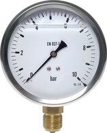 Glycerinmanometer senkrecht Ã 100 mm, Edelstahl / Messing, Eco-Line