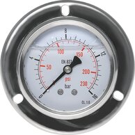 Glycerin-Einbaumanometer mit groÃem Frontring Ã 63, 100 mm, Edelstahl / Messing, Eco-Line